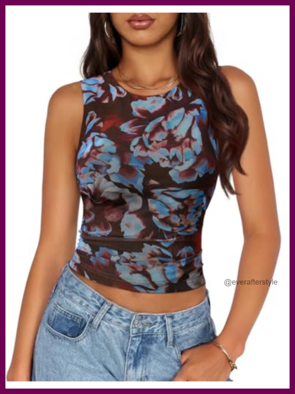 Floral Mesh Sleeveless Tank Top Y2K Going Out Ruched Party Top